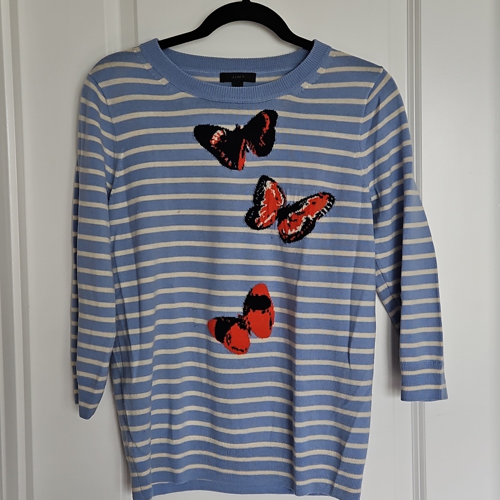 J. Crew Butterfly Merino Wool 3/4 Sleeve Crew Neck Sweater